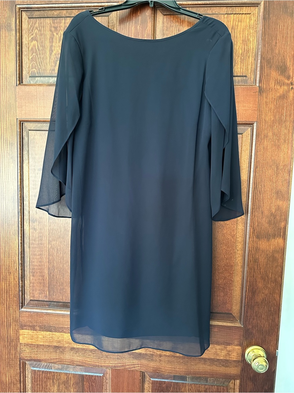 MSK Navy Chiffon-Overlay Midi Dress with Flutter Sleeves